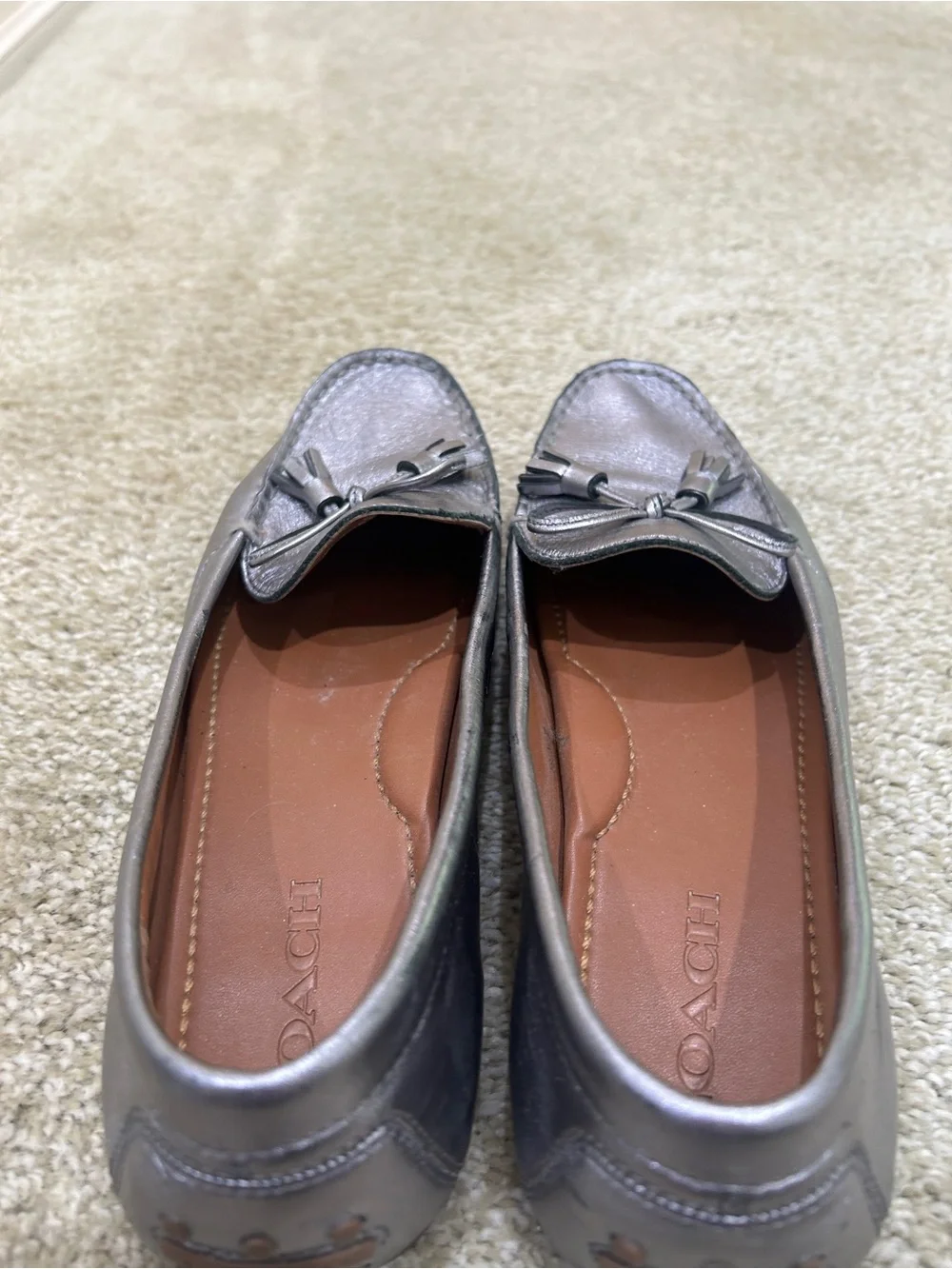 Coach Metallic gunmetal slip-on Tassel bow driving walking Loafers size 10 - Picture 9 of 13